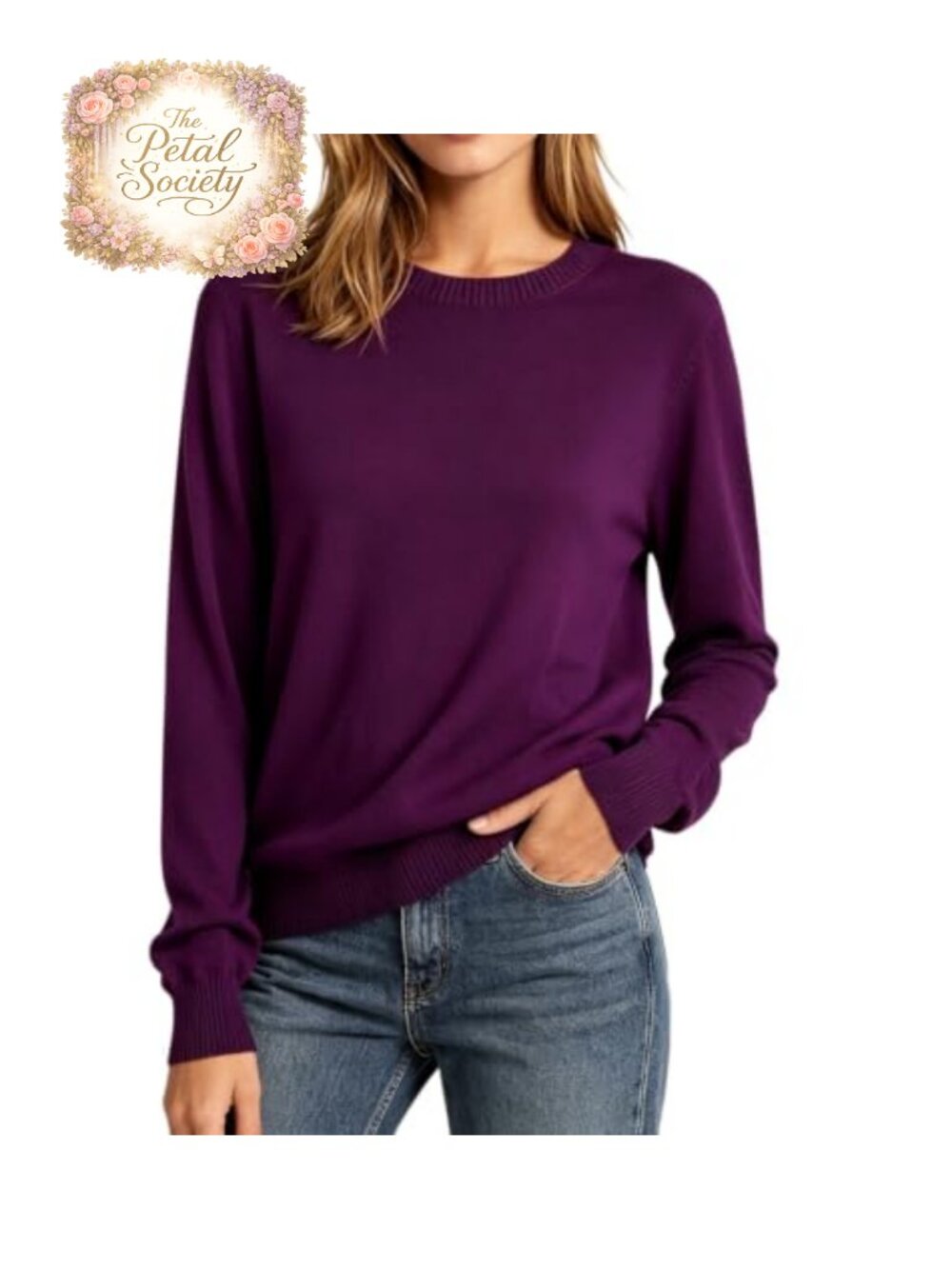 Women's Long Sleeve Crewneck Knit Pullover Sweater Slim Fit